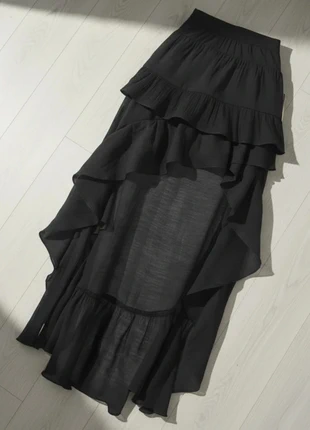 Vintage Jupe Longue Noire Volants Superposés Tissu Léger Asymétrique, brand: Vintage Dressing, condition: Very good, size: M / 38 / 10, €57.90, €61.50 includes Buyer Protection