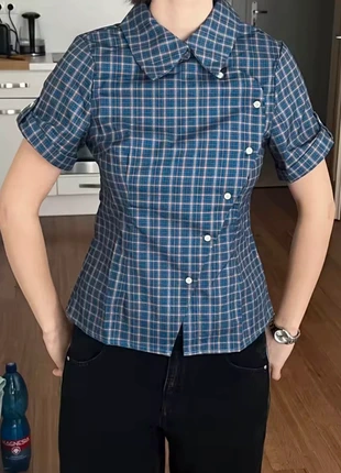 Chemise manche courte bouton asymétrique Japan style, marque: Y6Y, état: Neuf avec étiquette, taille: S / 36 / 8, 25,00 €, 26,95 € Protection acheteurs incluse