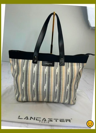 Grand sac à main Lancaster blanc et noir en cuire et en tissu tressé, marca: Lancaster, estado: Muito bom, €33.00, €35.35 inclui Proteção do Comprador Pro