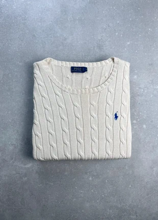 Pull Col Rond Ralph Lauren Torsadé Tressé Cable Knit Taille M Femme Blanc Coton Logo Brodé Bleu, marca: Ralph Lauren, estado: Muito bom, tamanho: M / 38 / 10, €55.00, €58.45 inclui Proteção do Comprador Pro