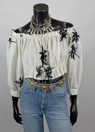 Ruched off the shoulder cropped cotton boho gypsy top EU38 SHR7, marque: Vintage Dressing, état: Bon état, taille: M / 38 / 10, 12,00 €, 13,30 € Protection acheteurs incluse