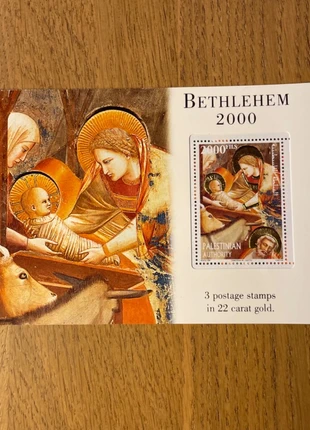 carnet 3 timbres neufs dorés, Palestine, 2000, Bethlehem, Vierge, Jésus, zustand: Neu, mit Etikett, 20,00 €, 21,70 € inklusive Vinted-Käuferschutz