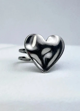 Bague Argentée Cœur Bombé Acier Inoxydable Anneau Ouvert Ajustable, marque: CHROME, état: Très bon état, taille: Ajustable, 2,50 €, 3,33 € Protection acheteurs (Pro) incluse