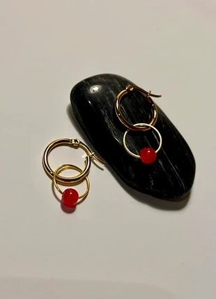 & Other Stories - Gorgeous Gold Hoop Earrings with Red Bead, brand: & Other Stories, condition: New without tags, £14.00, £15.40 includes Buyer Protection