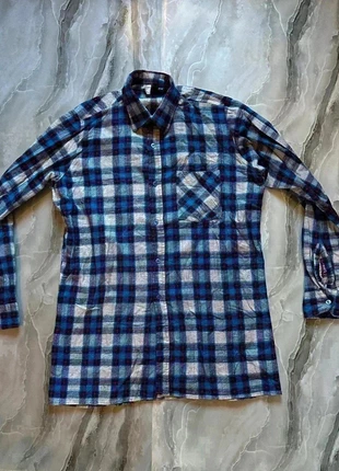 Camicia a Quadri in Flanella Blu/Grigia (100% Cotone) - Taglia 37/38, marca: Vintage Dressing, estado: Muito bom, tamanho: M / 38 / 10, €3.00, €3.85 inclui Proteção do Comprador
