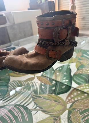 Bottines western cuir – beige & marron – chaînes bohème – pointure 38, condition: Very good, size: 38, €45.00, €47.95 includes Buyer Protection