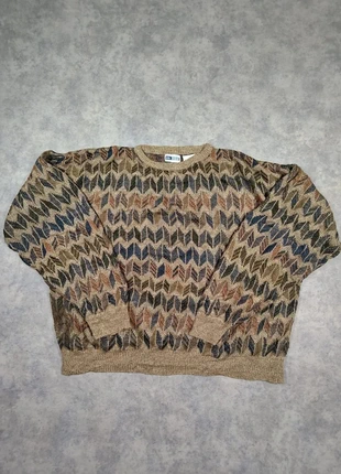 Pull d'hiver vintage 90's retro beige/multicolore unisexe motifs géométrique taille L made in Mexico, brand: Vintage Dressing, condition: Very good, size: L, €19.90, €21.60 includes Buyer Protection