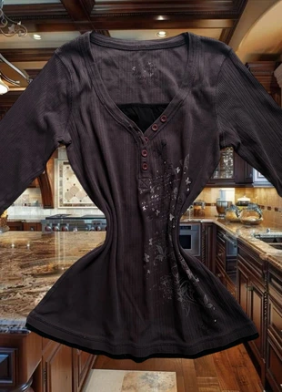 Y2k top superposé marron et noir avec strass style Elena Gilbert, brand: Vintage Dressing, condition: Very good, size: XS / 34 / 6, €29.90, €32.10 includes Buyer Protection