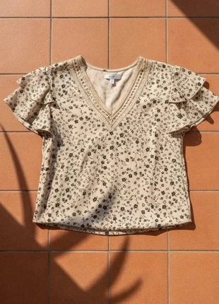 Blouse fleurie col V dentelle, manches courtes, taille S, bohème chic rétro, marque: olwën, état: Très bon état, taille: S / 36 / 8, 28,99 €, 31,14 € Protection acheteurs (Pro) incluse