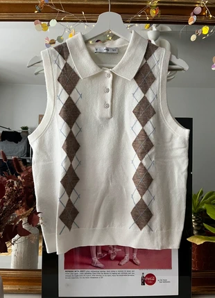 Polo sans manches motifs losanges, marque: Mango, état: Neuf sans étiquette, taille: S / 36 / 8, 10,00 €, 11,20 € Protection acheteurs incluse