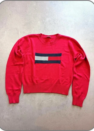Pull col rond Tommy Hilfiger flag big logo 100% coton rouge taille L, marke: Tommy Hilfiger, zustand: Gut, größe: L / 40 / 12, 12,90 €, 14,25 € beinhaltet Vinted-Käuferschutz Pro