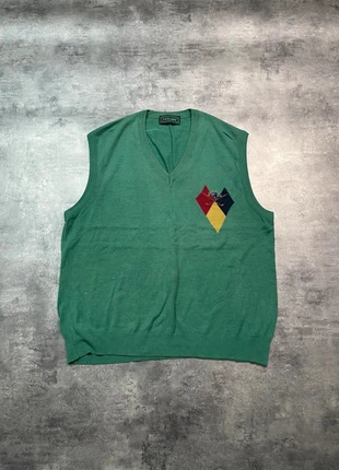 Vintage Emerald Green Knit Vest Argyle Patch V-Neck 90s Prep Style, marque: JOCKEY, état: Très bon état, taille: M, 9,95 €, 11,15 € Protection acheteurs incluse