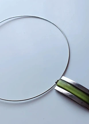 Silver tone green glass cab pendant necklace chic, brand: NO LABEL, condition: Good, £1.00, £1.75 includes Buyer Protection Pro