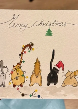 Carte de Noël chat aquarelle, marke: Fait Main, zustand: Neu, 3,50 €, 4,38 € inklusive Vinted-Käuferschutz
