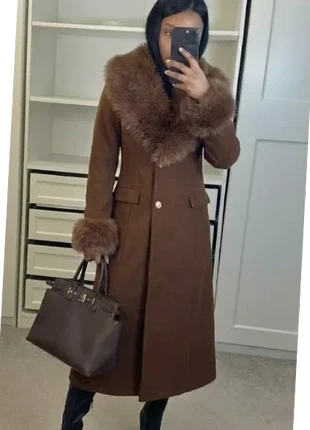 Manteau en laine double face avec col en fausse fourrure marron – Élégant & décontracté, brand: atelier firrerie, condition: Very good, size: S / 36 / 8, €61.90, €65.70 includes Buyer Protection