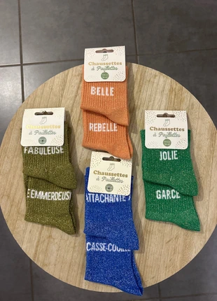 Lots 4 paires chaussettes paillettes duo, condition: New without tags, size: One size, €25.00, €26.95 includes Buyer Protection Pro