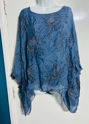 Elena Baldi made in Italy Blue Floral Sheer Poncho Top Size XL, brand: Made In Italy, condition: Very good, size: XL / UK 20-22, £4.99, £5.94 includes Buyer Protection