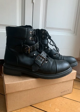 Bottines noires à lacets et sangles argentées, brand: Bata, condition: Very good, size: 40, €12.00, €13.30 includes Buyer Protection