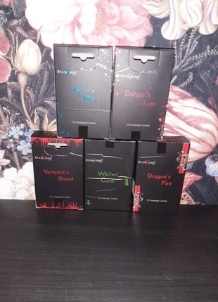 Incense cones set 5 x 12 demons lust fairy Mist Vampire's Blood Witches curse dragons fire wierook, merk: Fairy, staat: Nieuw met prijskaartje, € 5,50, € 6,48 inclusief Kopersbescherming