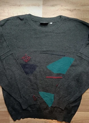 Pull Vintage 80s / 90s Homme Gris Anthracite | Motifs Géométriques Abstract | Taille XL, brand: Vintage Dressing, condition: Very good, size: XL, €13.00, €14.35 includes Buyer Protection