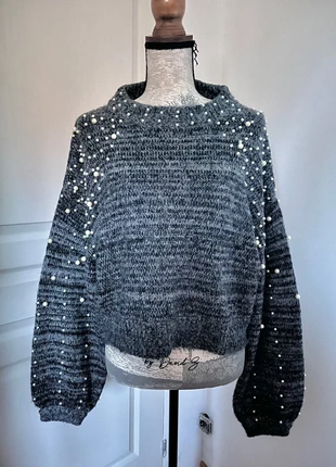 Pull manches longues gris à perles en mohair - taille unique, marque: Jubylee, état: Neuf sans étiquette, taille: Taille unique, 14,00 €, 15,40 € Protection acheteurs incluse