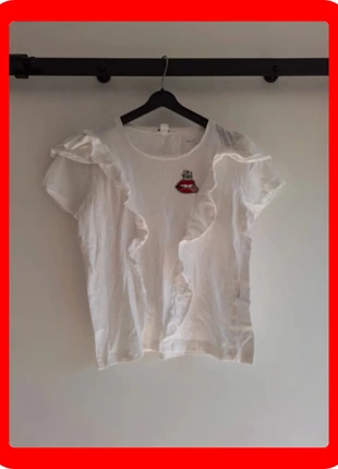 381. Haut blanc volanté Jennyfer T36 "Oh Yeah", brand: Jennyfer, condition: Very good, size: S / 36 / 8, €3.00, €3.85 includes Buyer Protection Pro