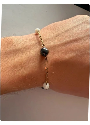 Bracelet en plaqué or avec perles ou pierres style céramique, marque: ORO, état: Très bon état, taille: Taille unique, 14,00 €, 15,40 € Protection acheteurs incluse