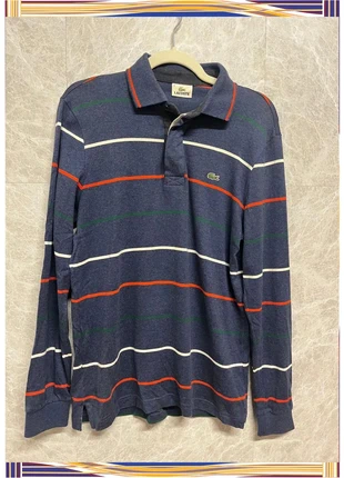 👕 Polo Lacoste Vintage Manga Larga Azul con Rayas talla S, marca: Lacoste, estado: Muito bom, tamanho: S, €10.00, €11.20 inclui Proteção do Comprador