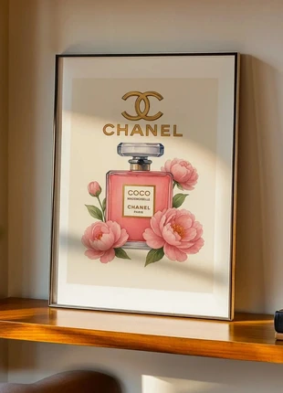 Affiche / Poster – Flacon Rose et Pivoines – A3 – Illustration Mode Féminine Florale, merk: Inconnu, staat: Heel goed, € 10,00, € 11,20 inclusief Kopersbescherming