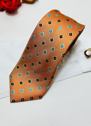 Cravate Camicissima en soie fait main - jacquard orange motif carré bleu - 8,5 cm - très bon état, marque: Camicissima, état: Très bon état, 6,00 €, 7,00 € Protection acheteurs (Pro) incluse