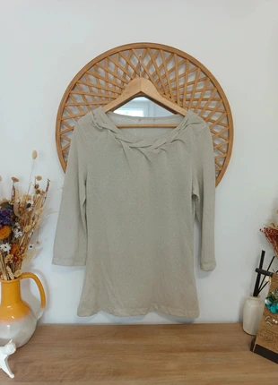 Jersey fino H&M shimmer top beige brillante manga 3/4 M-L, brand: H&M, condizioni: Ottime, taglia: M / IT 42 / EU 38, €7.00, €8.05 include la Protezione acquisti