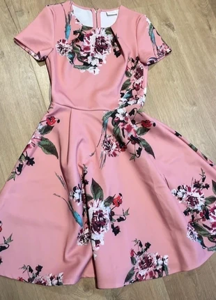 Vintage Style Pink Floral Scuba Skater Dress XS | Xmas Party, marca: Vintage Dressing, estado: Muito bom, tamanho: XS / 34 / 6, €13.00, €14.35 inclui Proteção do Comprador