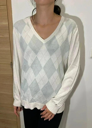 Pull Tommy Hilfiger Blanc/bleu - Col V - Taille XL - Femme, marque: Tommy Hilfiger, état: Bon état, taille: XL / 42 / 14, 7,90 €, 9,00 € Protection acheteurs incluse