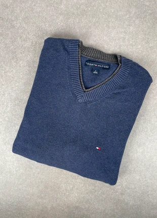 Pull col V Tommy Hilfiger double col homme gris marine logo brodé taille M/L, marque: Tommy Hilfiger, état: Très bon état, taille: M, 19,00 €, 20,65 € Protection acheteurs (Pro) incluse