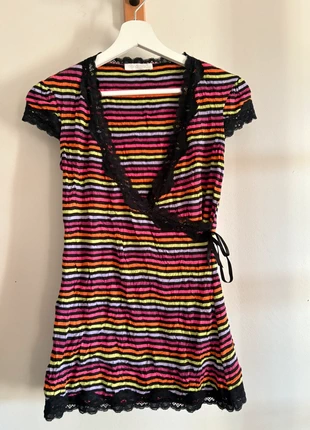 t-shirt top rayures colorés multicolore vintage y2k 2000s col cœur dentelle cute kawai, brand: Vintage, condition: Very good, size: S / 36 / 8, €13.90, €15.30 includes Buyer Protection