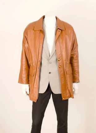 Veste longue vintage 80s en cuir Schillaci – cognac / camel – taille M / L, brand: schillaci, condition: Very good, size: L, €120.00, €126.70 includes Buyer Protection