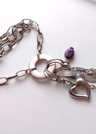 Silver tone purple ceramic y drop charm tassel necklace boho layering, brand: NO LABEL, condition: Good, £1.00, £1.75 includes Buyer Protection Pro