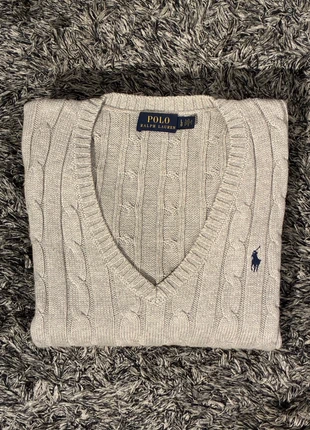Pull Torsadé col V Ralph Lauren gris - Taille L - 100% coton, marque: Ralph Lauren, état: Neuf sans étiquette, taille: L / 40 / 12, 45,00 €, 47,95 € Protection acheteurs incluse