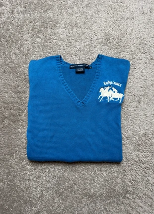 Pull Ralph Lauren Sport Bleu Col V - logo brodé Blanc - 100% coton - Taille M Femme, marque: Ralph Lauren, état: Très bon état, taille: M / 38 / 10, 25,00 €, 26,95 € Protection acheteurs (Pro) incluse