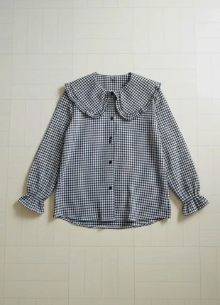 Blouse femme à carreaux élégante, manches longues, col boutonné et poignets volantés, marca: Vintage Dressing, estado: Muito bom, tamanho: S / 36 / 8, €30.00, €32.20 inclui Proteção do Comprador