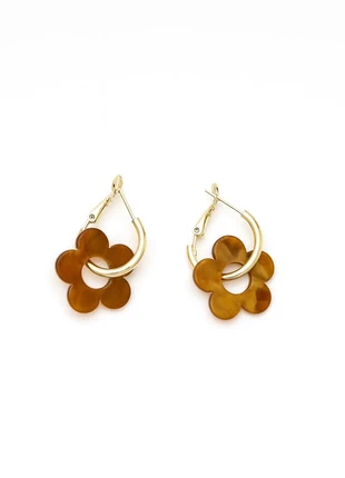 Boucle d’oreille femme doré marron en forme de fleur en acier inoxydable, condition: Very good, €8.00, €9.10 includes Buyer Protection