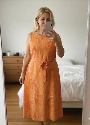 Robe longue fleurie orange vintage avec ceinture – Taille XL, marque: l.lucas, état: Très bon état, taille: XL / 42 / 14, 5,00 €, 5,95 € Protection acheteurs incluse