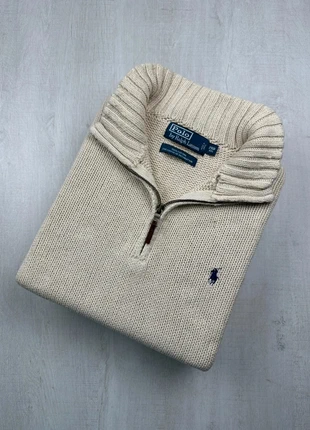Pull col camionneur zippé Ralph Lauren beige coton logo bleu brodé XL homme, marque: Ralph Lauren, état: Très bon état, taille: XL, 62,00 €, 65,80 € Protection acheteurs (Pro) incluse