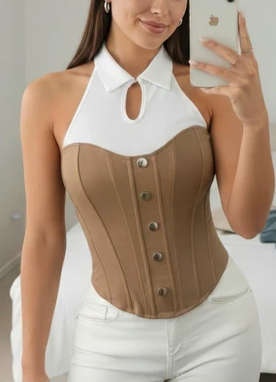 Corset Bustier Beige avec Col de Chemise - S, marque: Ocreline, état: Très bon état, taille: S / 36 / 8, 35,00 €, 37,45 € Protection acheteurs incluse