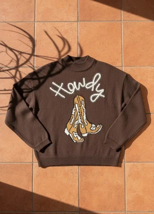 Pull taille M, marron à motif cowboy boots, esprit western vintage, merk: novera, staat: Heel goed, maat: M / 38 / 10, € 42,99, € 45,84 inclusief Kopersbescherming Pro