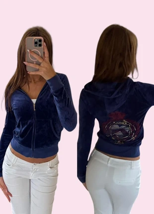 Authentic Juicy Couture 2000s Velour Zip Hoodie – Navy Blue – Vintage Y2K, merk: Juicy Couture, staat: Heel goed, maat: XS / 34 / 6, € 39,50, € 42,18 inclusief Kopersbescherming