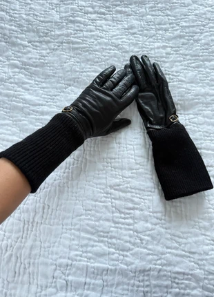 Gants hautes noires en cuir véritable avec mini boucle doré, condition: Very good, size: 7, €35.50, €37.98 includes Buyer Protection Pro