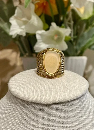 Bague dorée acier inoxydable – pierre ovale beige – élégante et tendance, brand: Tendance, condition: Very good, size: Adjustable, €14.90, €16.35 includes Buyer Protection Pro