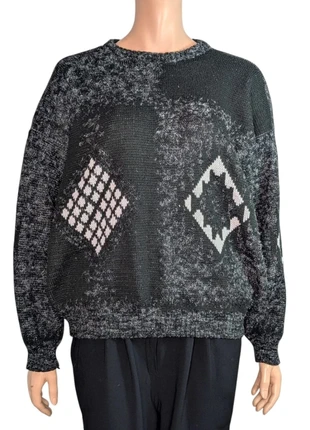 REF1397 Pull vintage de maille chinée losanges noir et blanc M, marca: Vintage Dressing, estado: Muito bom, tamanho: M / 38 / 10, €15.00, €16.45 inclui Proteção do Comprador