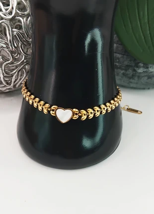 Bracelet acier inoxydable doré coeur nacré – chic & tendance, marque: Boutique Île de Beauté, état: Neuf sans étiquette, 3,95 €, 4,85 € Protection acheteurs (Pro) incluse